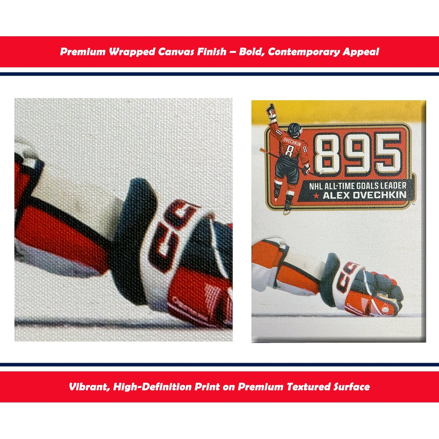 ALEXANDER OVECHKIN RECORD BREAKING GOAL #895 NHL WASHINGTON NHL LICENSED COLLECTIBLE WRAPPED CANVAS POSTER MEMORABILIA WALL ART CAPITALS HOCKEY THE GREAT 8 (20" BY 16")