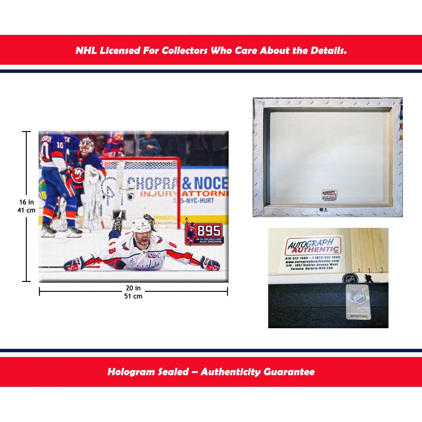 ALEXANDER OVECHKIN RECORD BREAKING GOAL #895 NHL WASHINGTON NHL LICENSED COLLECTIBLE WRAPPED CANVAS POSTER MEMORABILIA WALL ART CAPITALS HOCKEY THE GREAT 8 (20" BY 16")