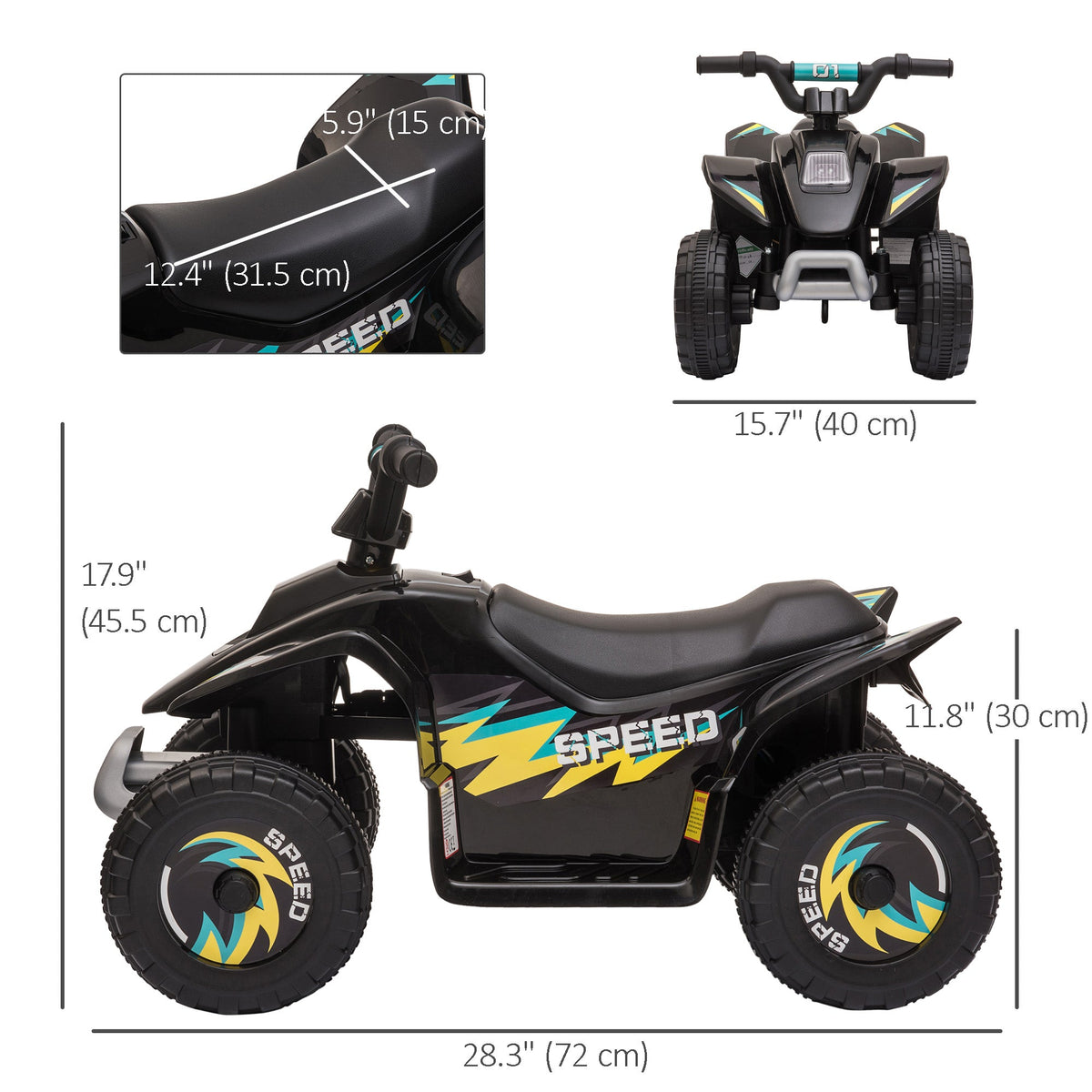Kids Ride on ATV, 6V Battery Powered Quad Car with Forward, Reverse Switch, for Boys Girls 18-36 Months, Black
