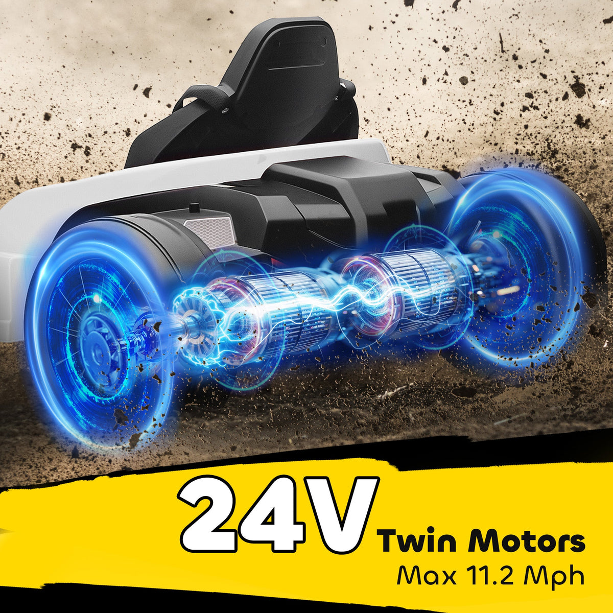 24V Electric Go Kart with Dual 150W Motors, Adjustable Seat & 11.2MPH High Speed, Slow Start, 5-Point Harness, Blue